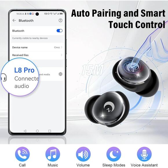Sleep Earbuds Bluetooth 5.4 in Ear Smart Touch Screen Ear Buds, 48H - Picture 7 of 8